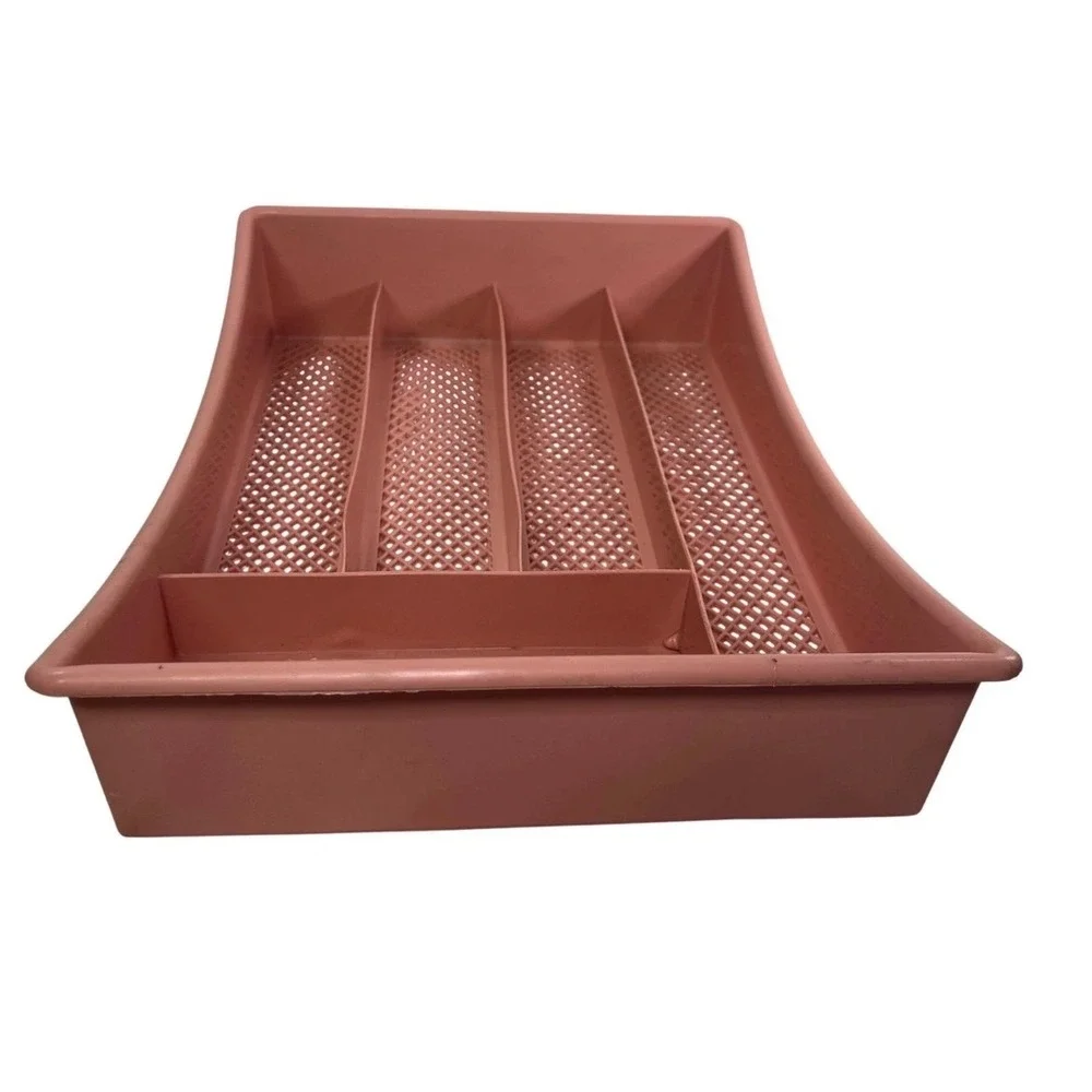 Vintage Pink Plastic Silverware Drawer Organizer 5 Compartment Lattice Tray
